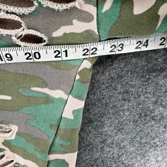 NSF Hoodie Womens M Green Camo Distressed Holes Cropped Sweatshirt USA Grunge - Picture 6 of 14